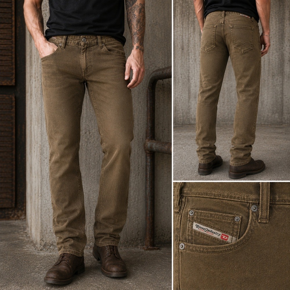 Diesel Safado 008QU Khaki Olive Jeans 32x32 Regular Slim Straight Denim